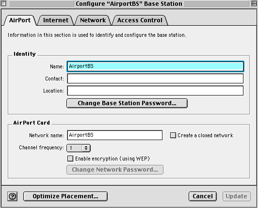 AirPort Setup screen