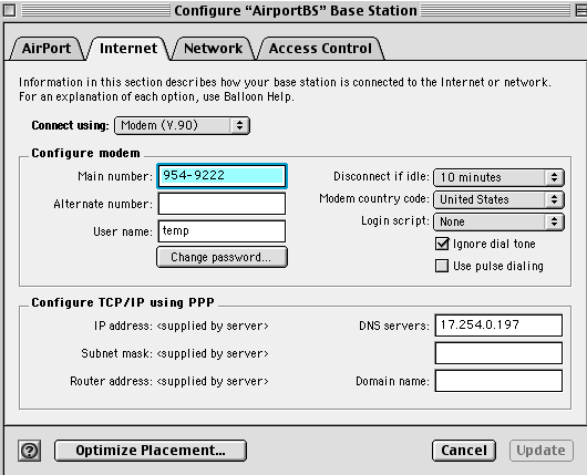 AirPort Setup screen