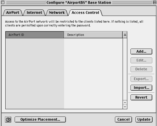 AirPort Setup screen